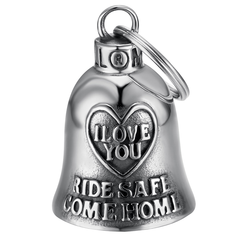 Clochette moto Mocy Bell I Love You Ride Safe Come Home en acier inoxydable 316L porte-bonheur.