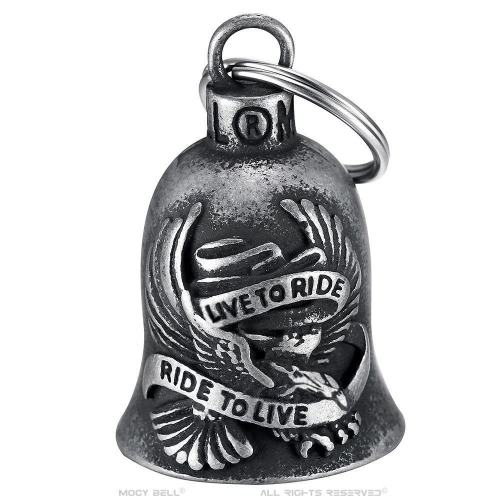 Porte-bonheur moto aigle gravé Live To Ride, acier inoxydable résistant, style biker US.
