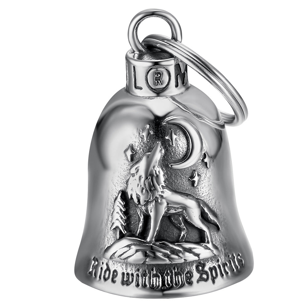 Clochette moto Mocy Bell loup en acier inoxydable 316L, porte-bonheur motard.