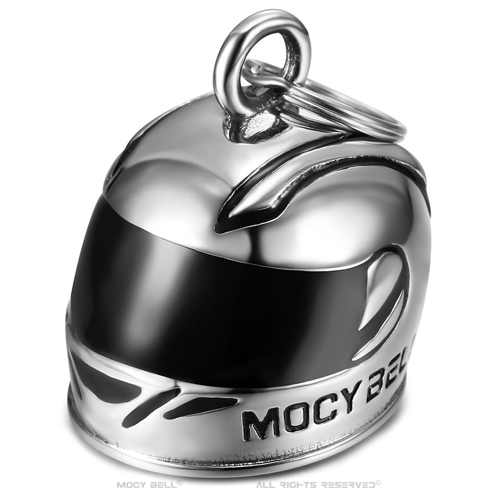 Porte-bonheur moto Mocy Bell forme casque intégral, acier inoxydable résistant pluie et vibrations.