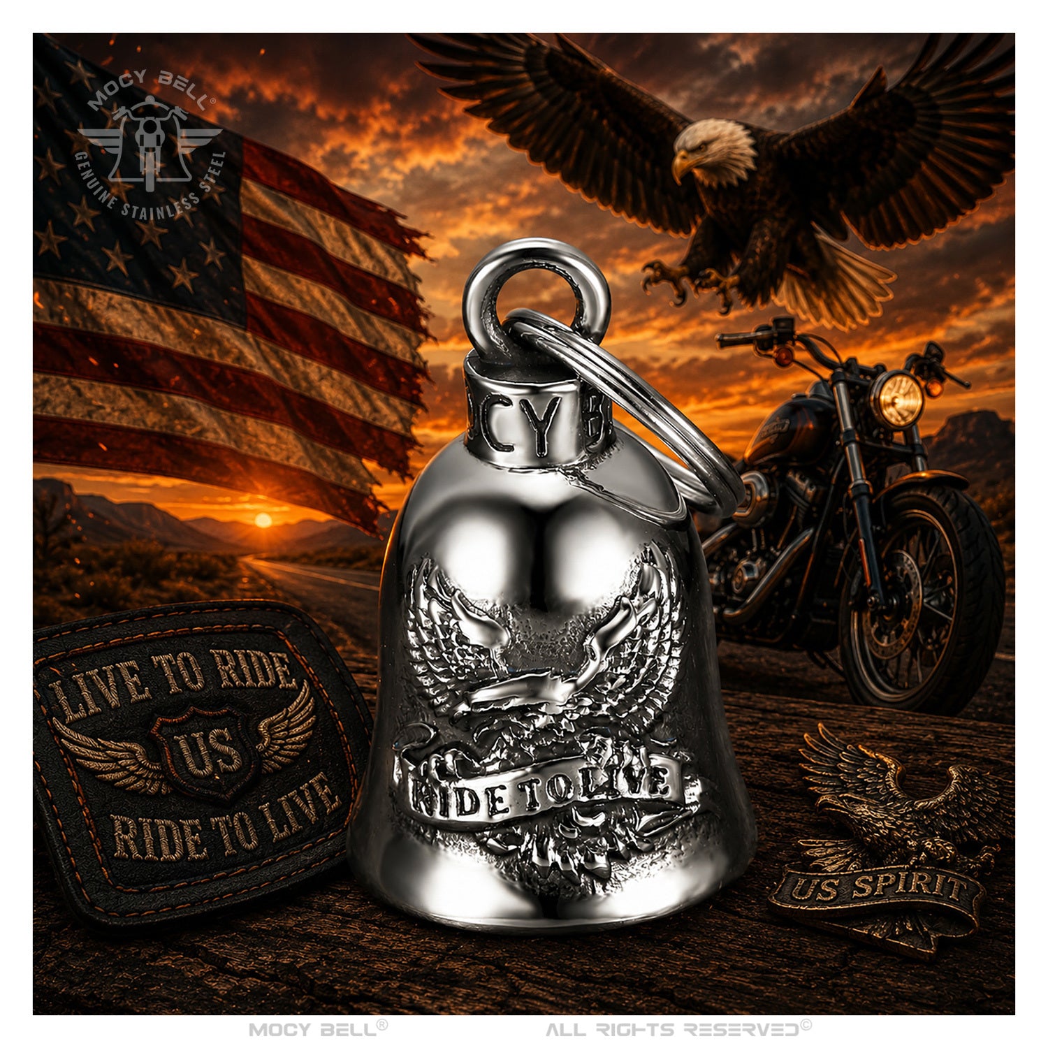 Clochette moto Guardian bell Aigle US Ride to live - Argenté