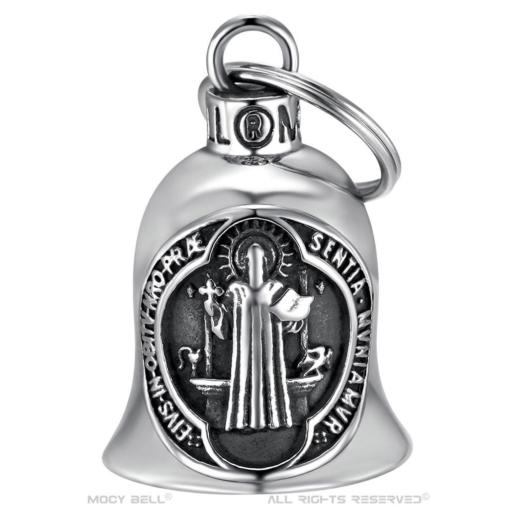 Motorrad-Glocke MocyBell Sankt Benedikt aus Edelstahl – Biker-Glücksbringer, spiritueller Schutz und Eleganz für Motorradfahrer