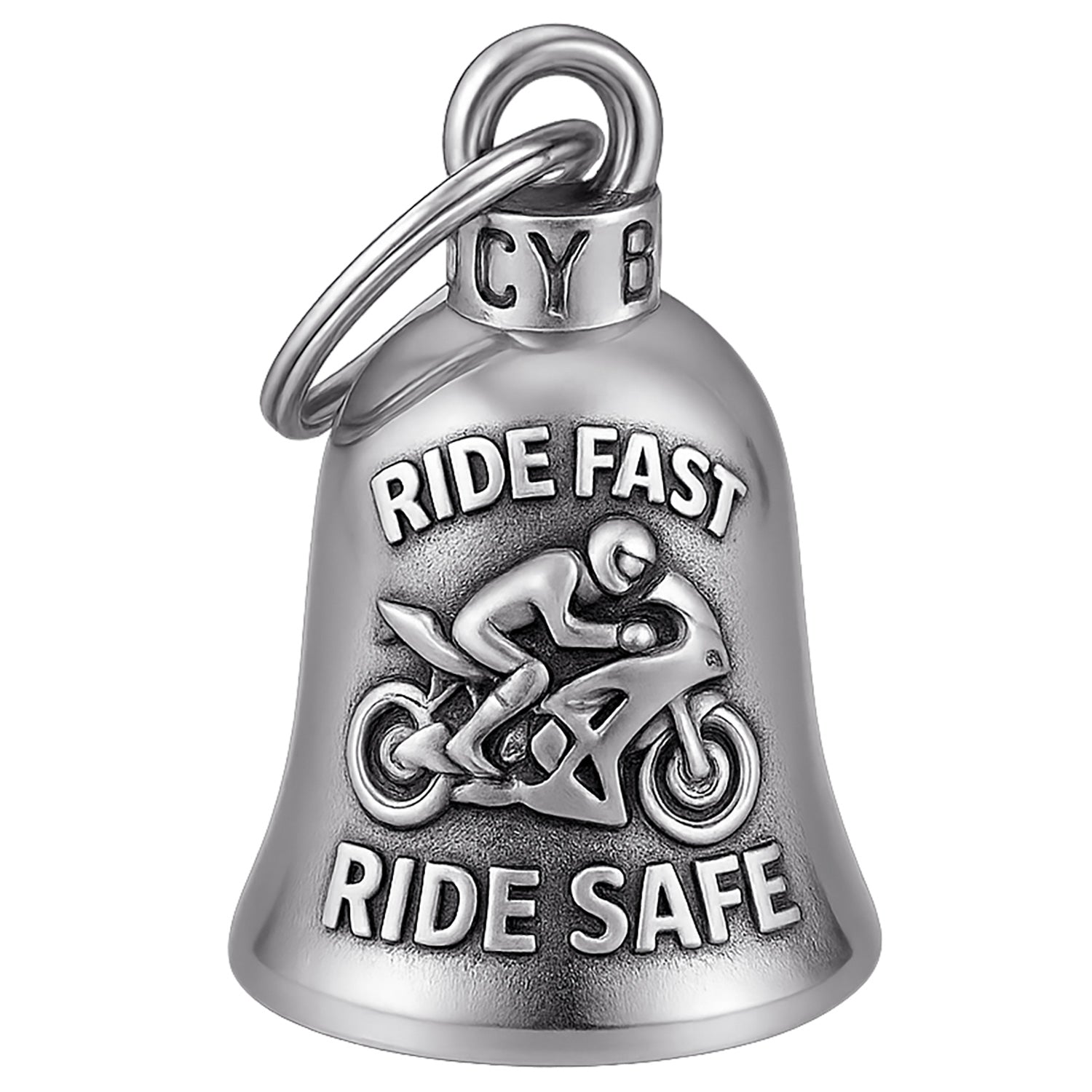 Ride Fast Ride Safe silver motorcycle bell - Symbol of freedom and control