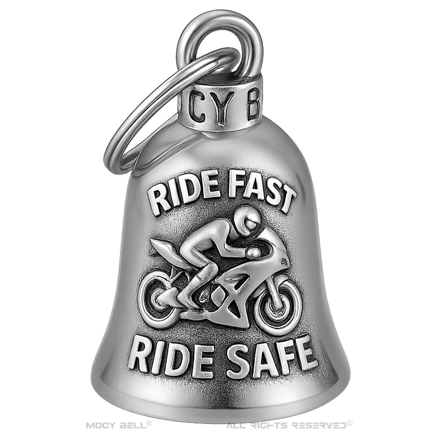 Ride Fast Ride Safe silver motorcycle bell - Symbol of freedom and control