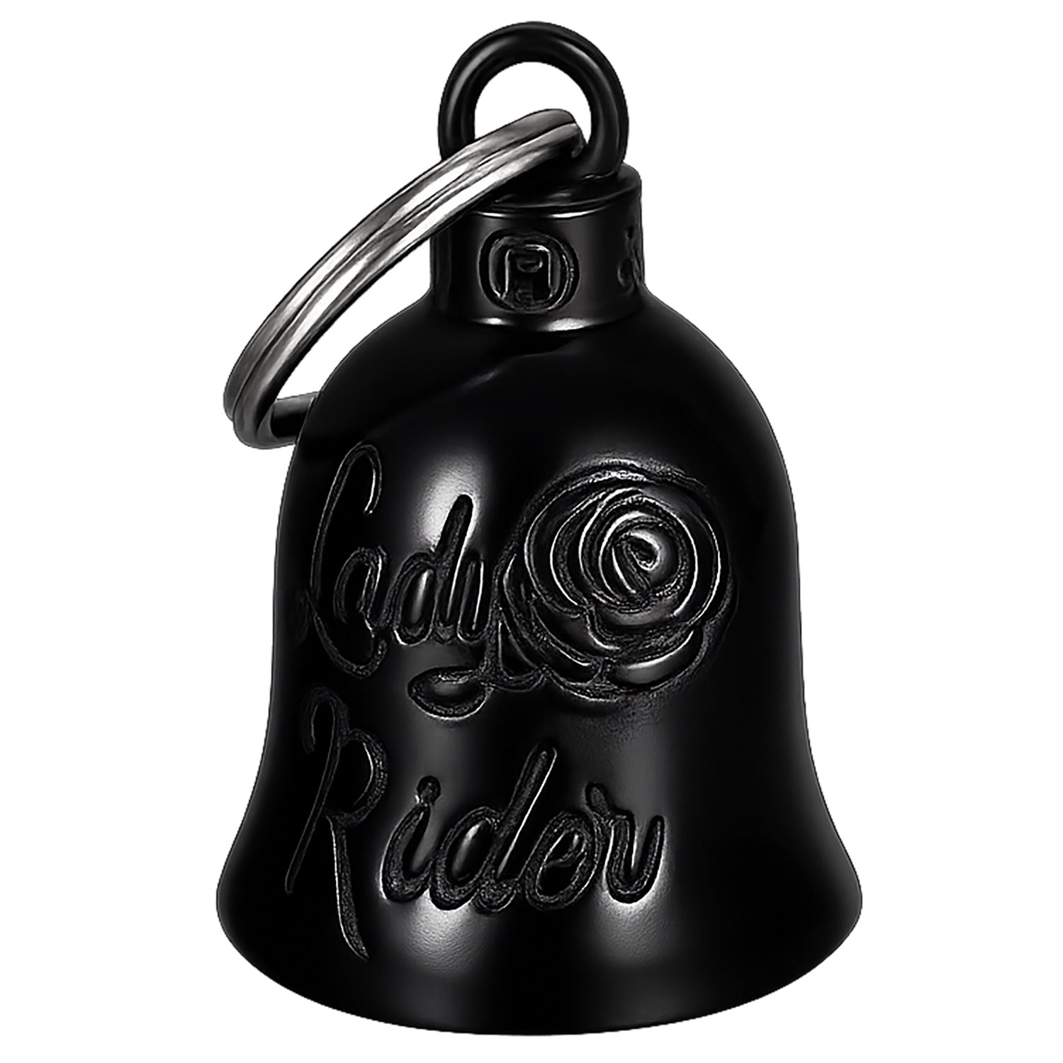 Lady Rider pink motorcycle bell engraved in black titanium - Symbol of strength and biker elegance