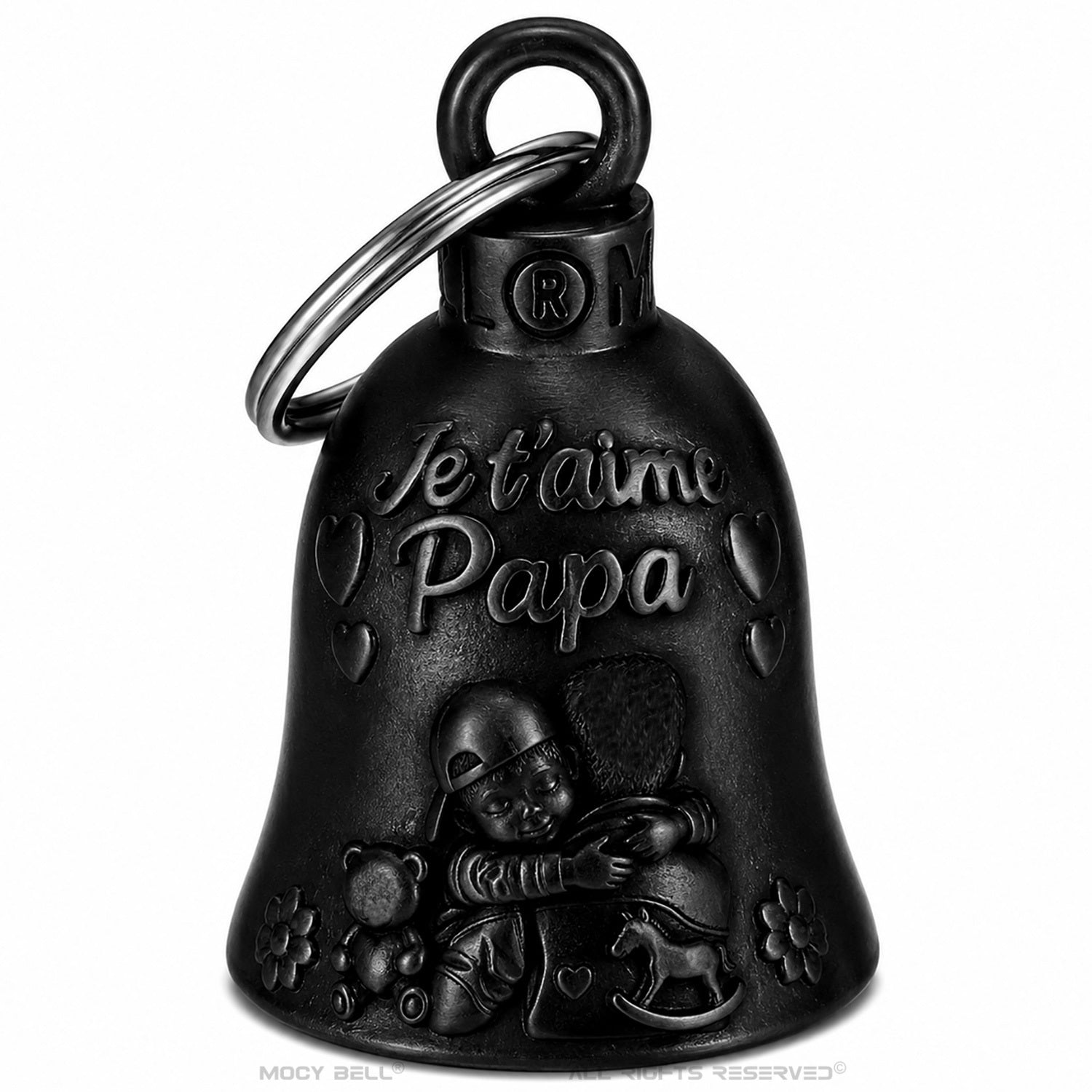 Clochette Moto Papa Motard Noir Titane - Je t'aime Papa