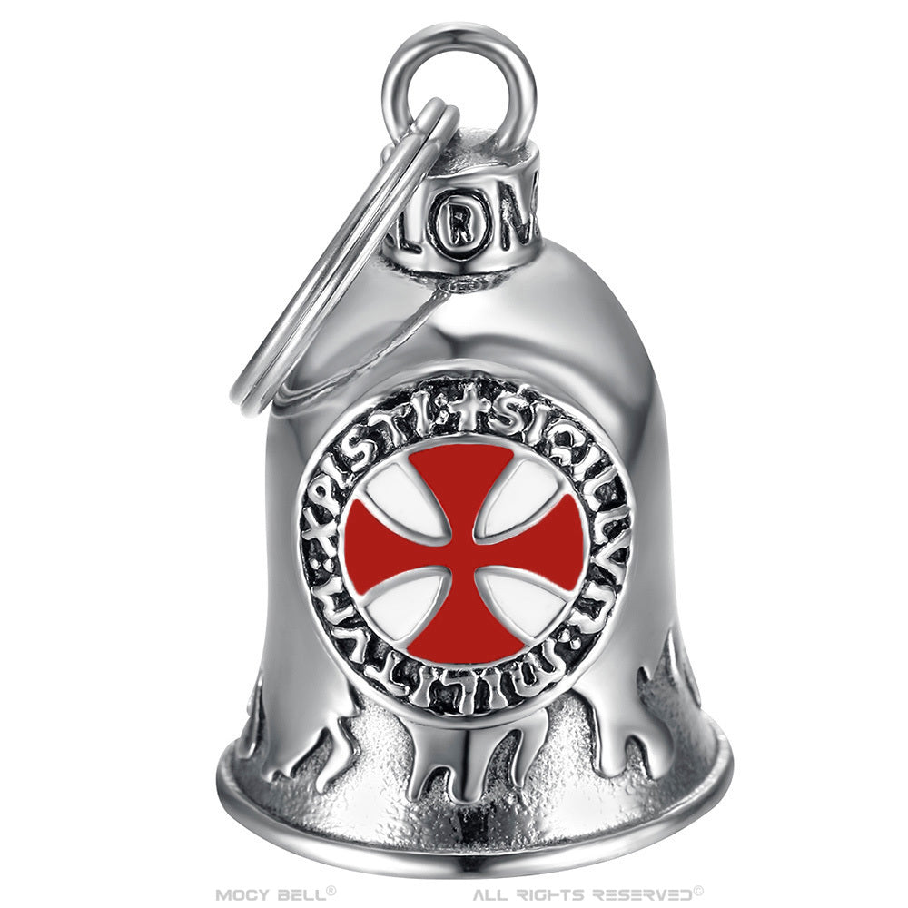 Mocy Bell Templier, clochette moto en acier inoxydable, symbole de protection et bonne fortune pour motards passionnés.