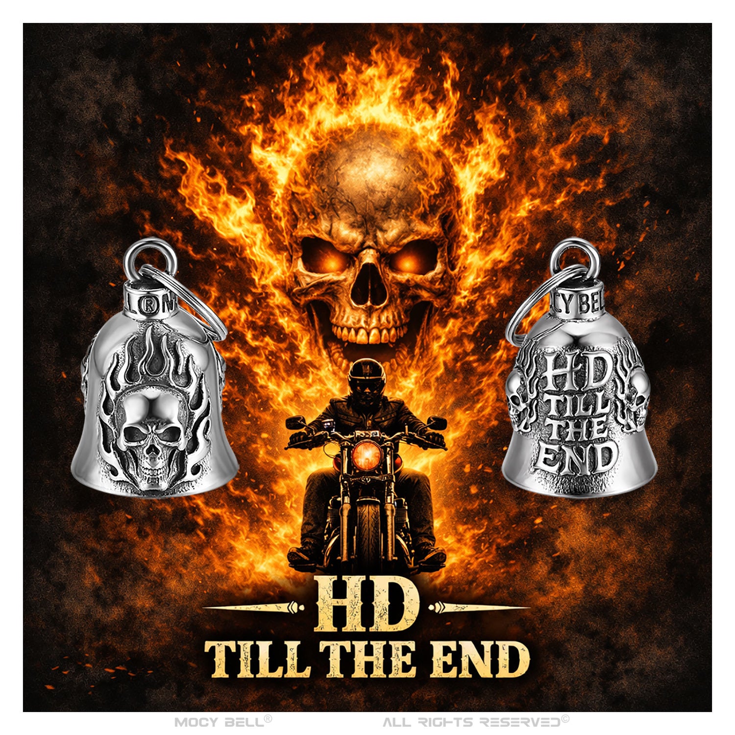 Visuel HD Till The End avec flammes et tête de mort symbole de loyauté biker