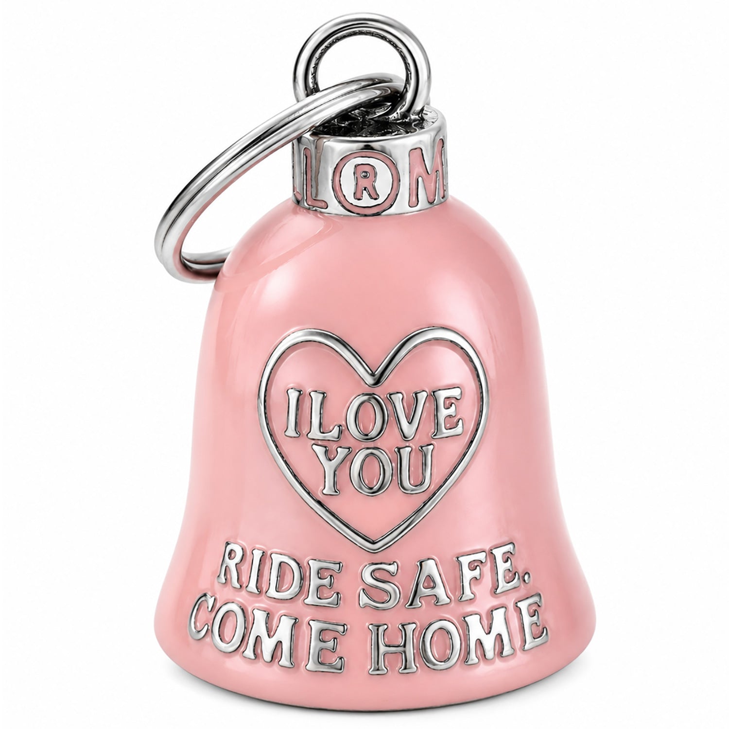 Clochette Moto rose I Love You Ride Safe Come Home en acier inoxydable