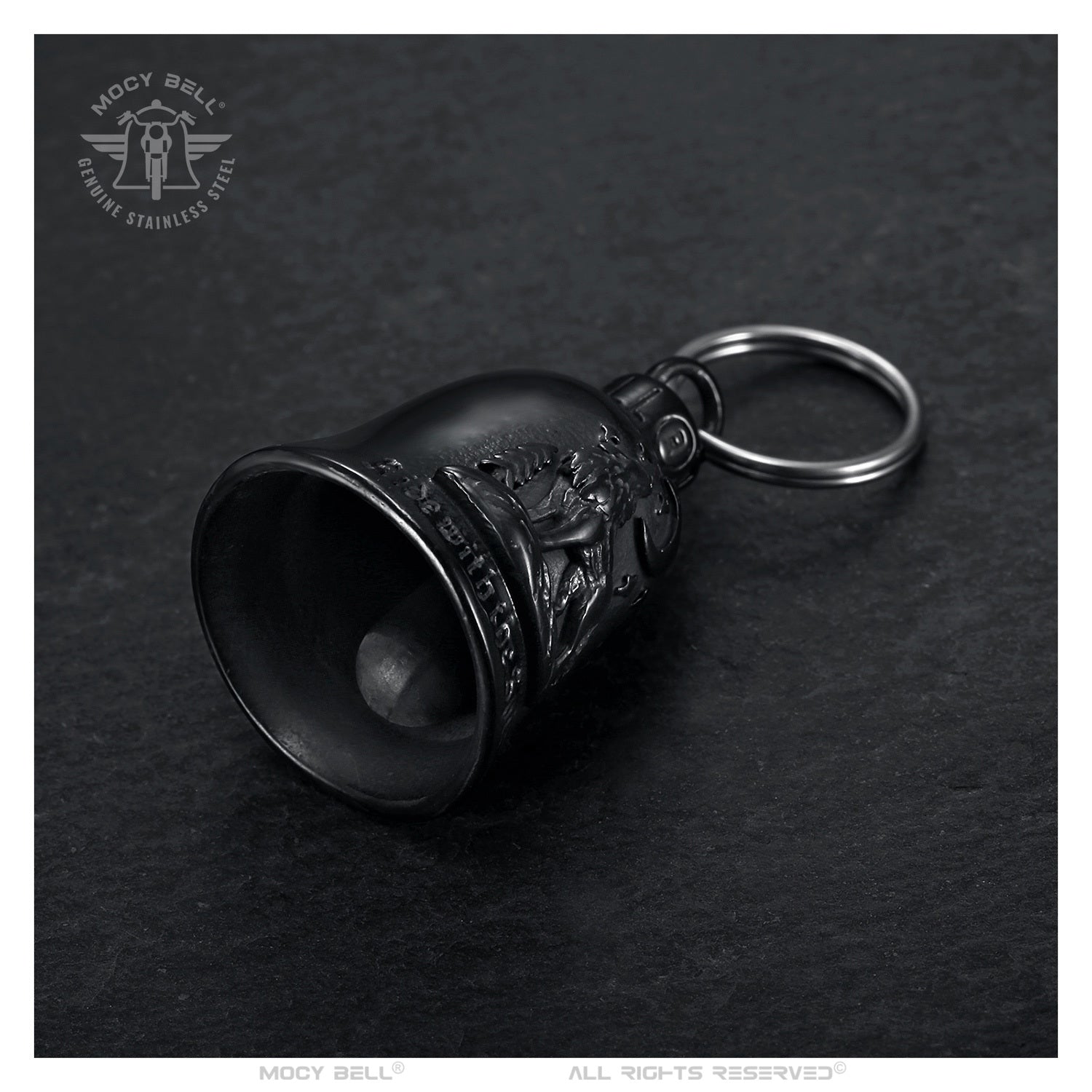 Intérieur de la clochette moto Loup Ride with the Spirit noir titane en acier 316L