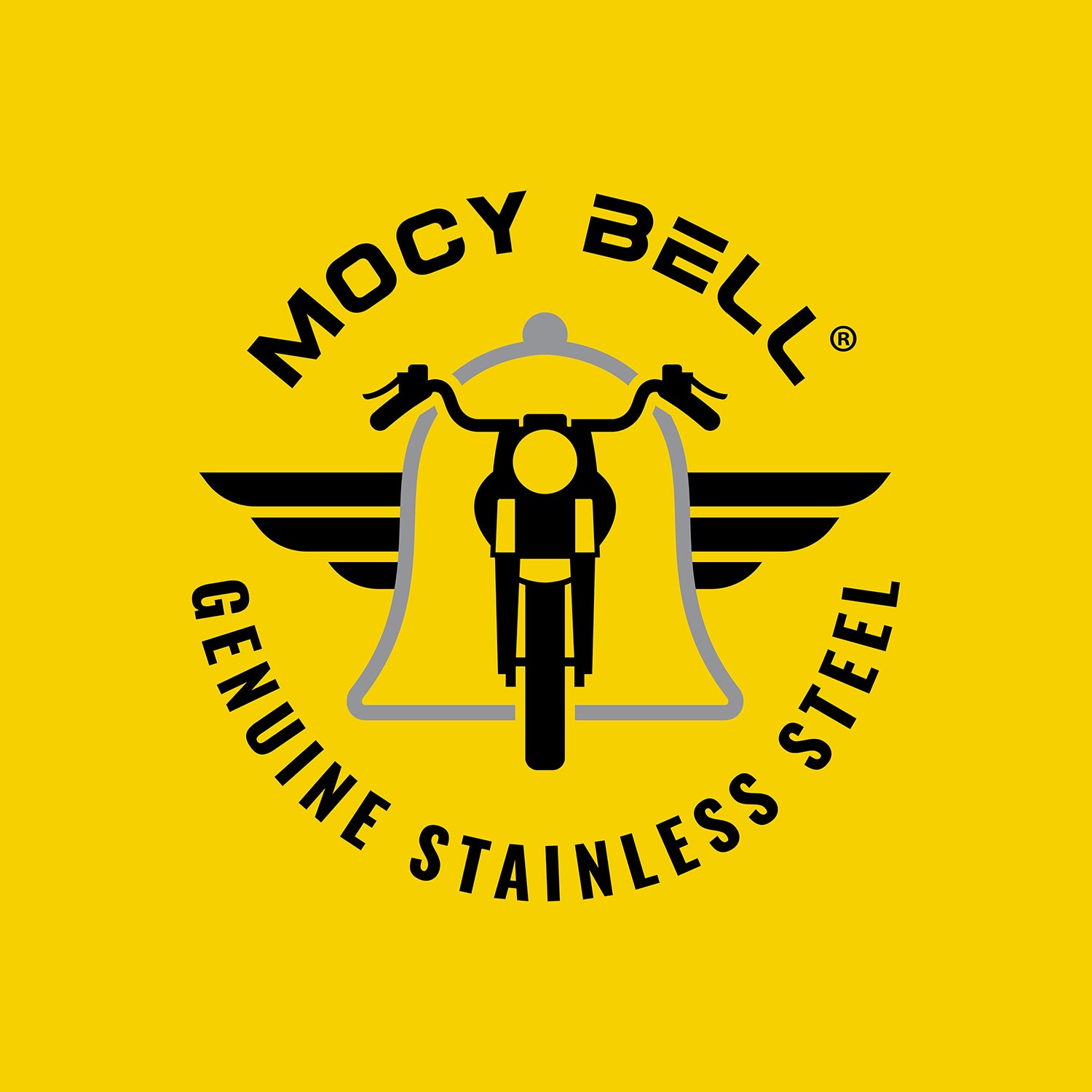 Logo MocyBell jaune avec symbole clochette moto