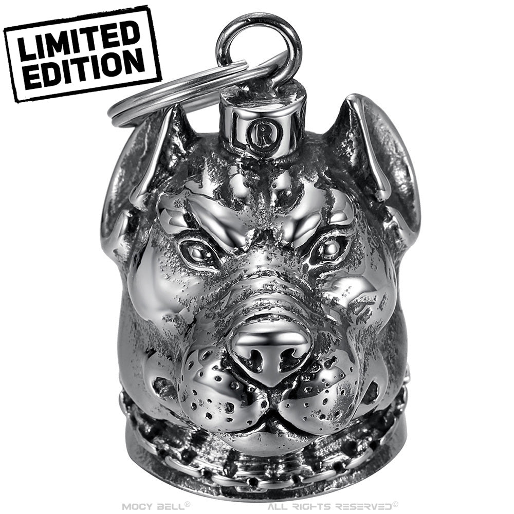 Clochette moto Mocy Bell Chien Molosse, talisman en acier inoxydable pour motards, son unique et design audacieux pour éloigner les mauvais esprits