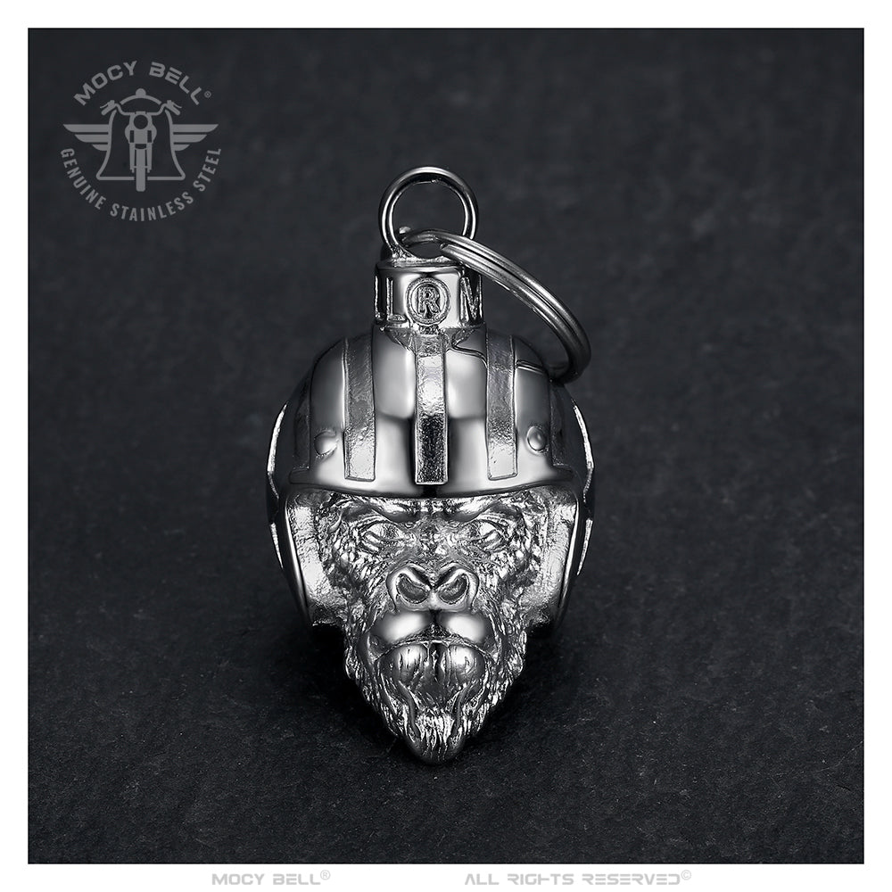 Clochette moto Monkey Biker en acier inoxydable chromé, symbole de protection et style pour motards, durable et résistante aux intempéries