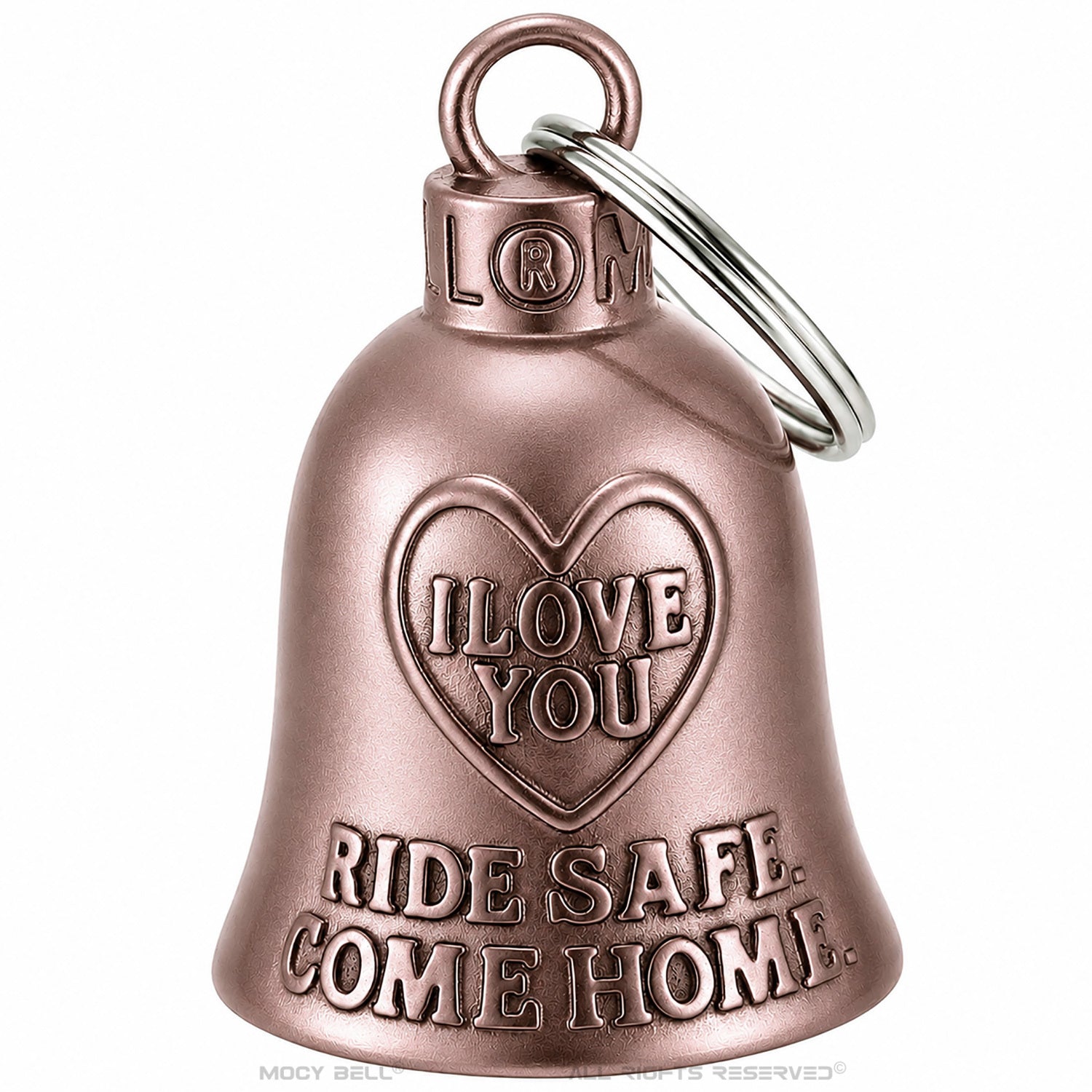 Clochette moto I Love You rose cuivré en acier inoxydable 316L
