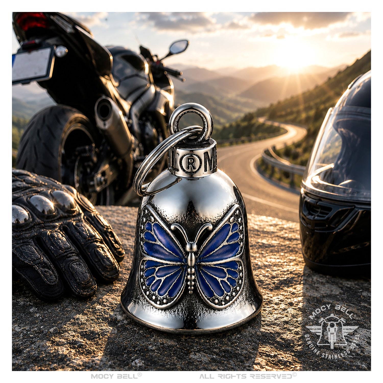 Clochette Moto Papillon Bleu - Guardian Bell Blue Butterfly MocyBell