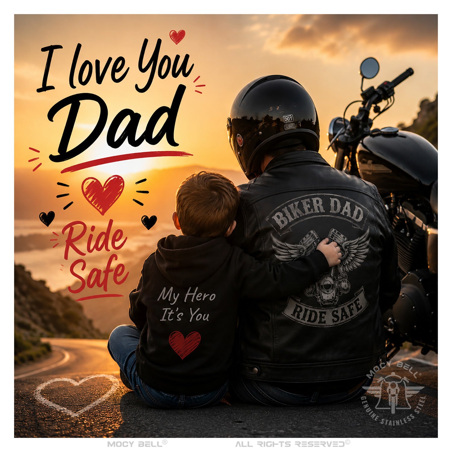 Clochette Moto Papa Motard - Parce que tu es mon héros - Noir titane