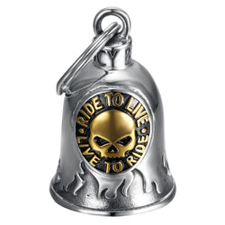 Mocy Bell Skull Ride to Live Motorcycle Bell in Silver and Gold Stainless Steel