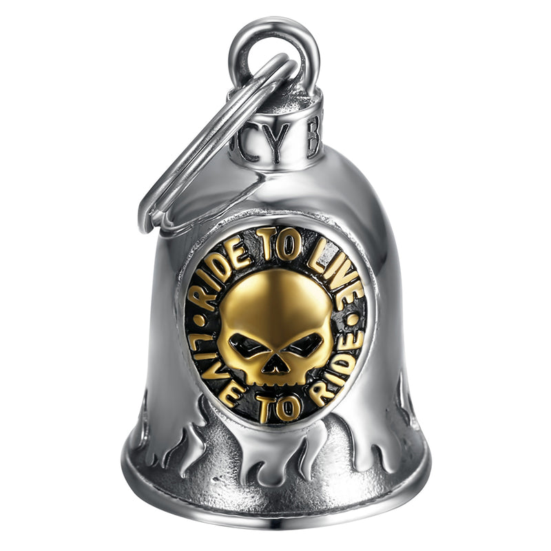 Mocy Bell Skull Ride to Live Motorcycle Bell in Silver and Gold Stainless Steel