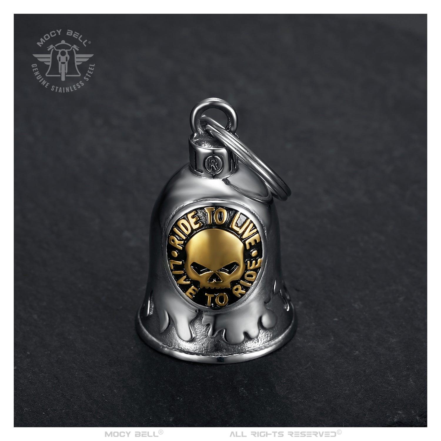 Clochette Moto Mocy Bell Skull Ride to Live en Acier Inoxydable Argent et Or - Mocy Bell