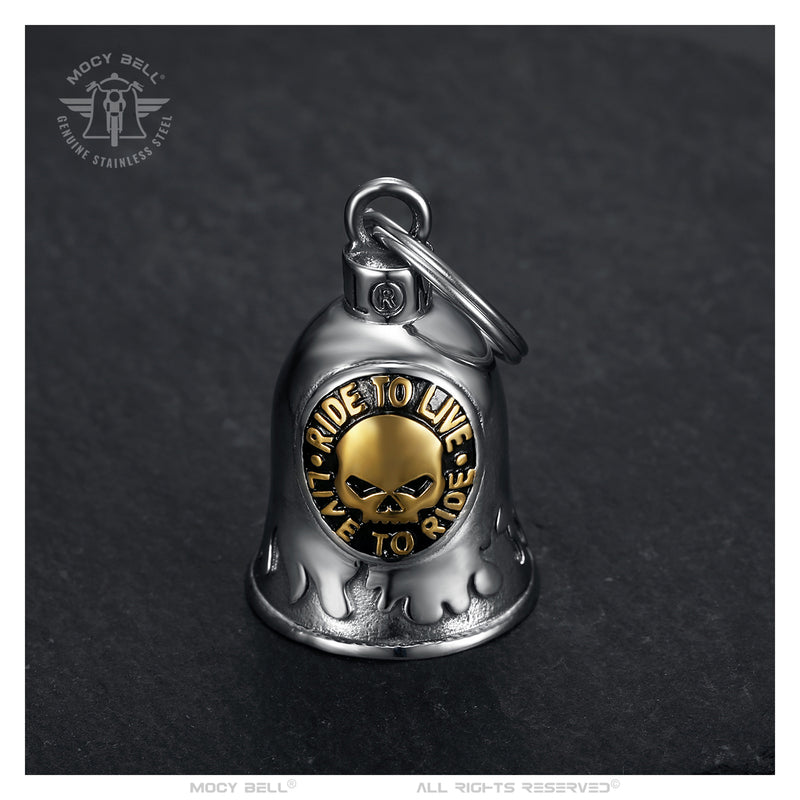 Mocy Bell Skull Ride to Live Motorcycle Bell in Silver and Gold Stainless Steel