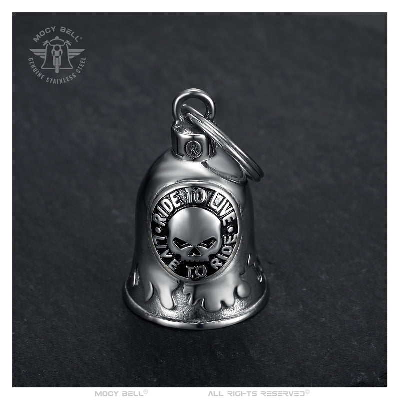 Mocy Bell Skull Ride to Live Stainless Steel Motorcycle Bell Silver