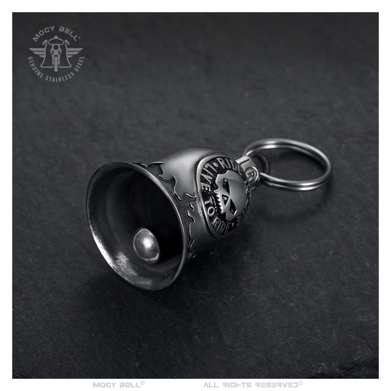 Clochette Moto Mocy Bell Skull Ride to Live en Acier Inoxydable Argent - Mocy Bell