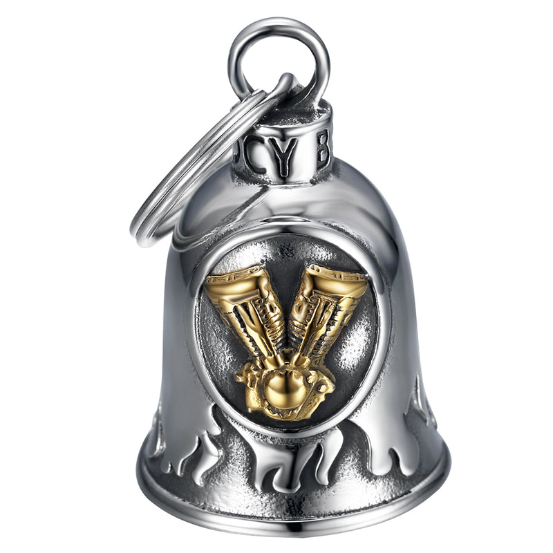 Mocy Bell V Twin Engine Motorcycle Bell in Stainless Steel and Gold