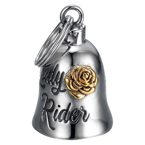 Motorcycle Bell Lady Rider Rose Stainless Steel Silver Gold