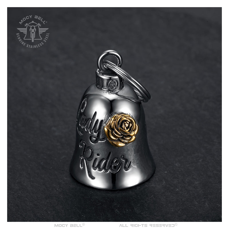 Motorcycle Bell Lady Rider Rose Stainless Steel Silver Gold