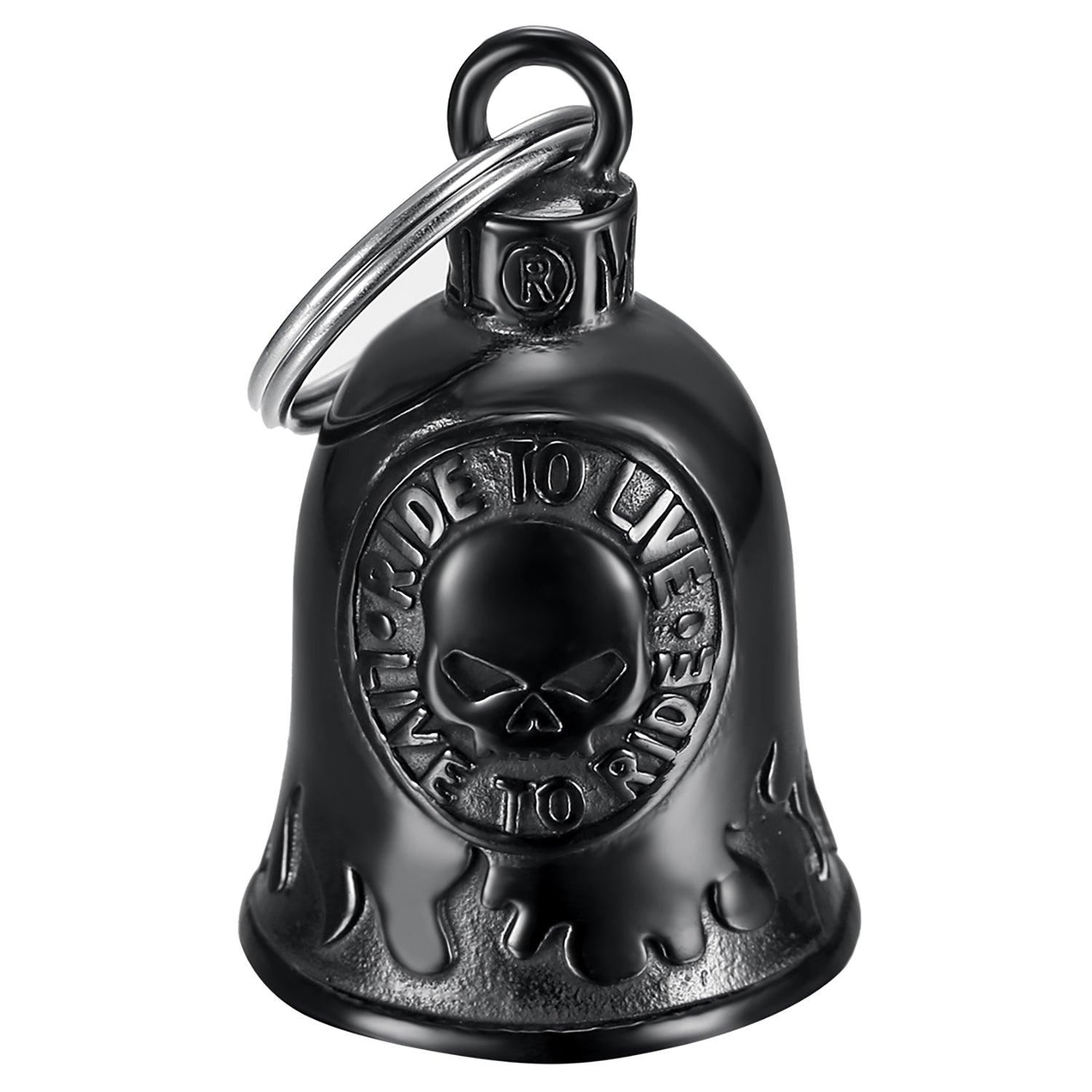 Clochette moto porte-bonheur Skull Ride to Live Acier inoxydable Noir - Mocy Bell