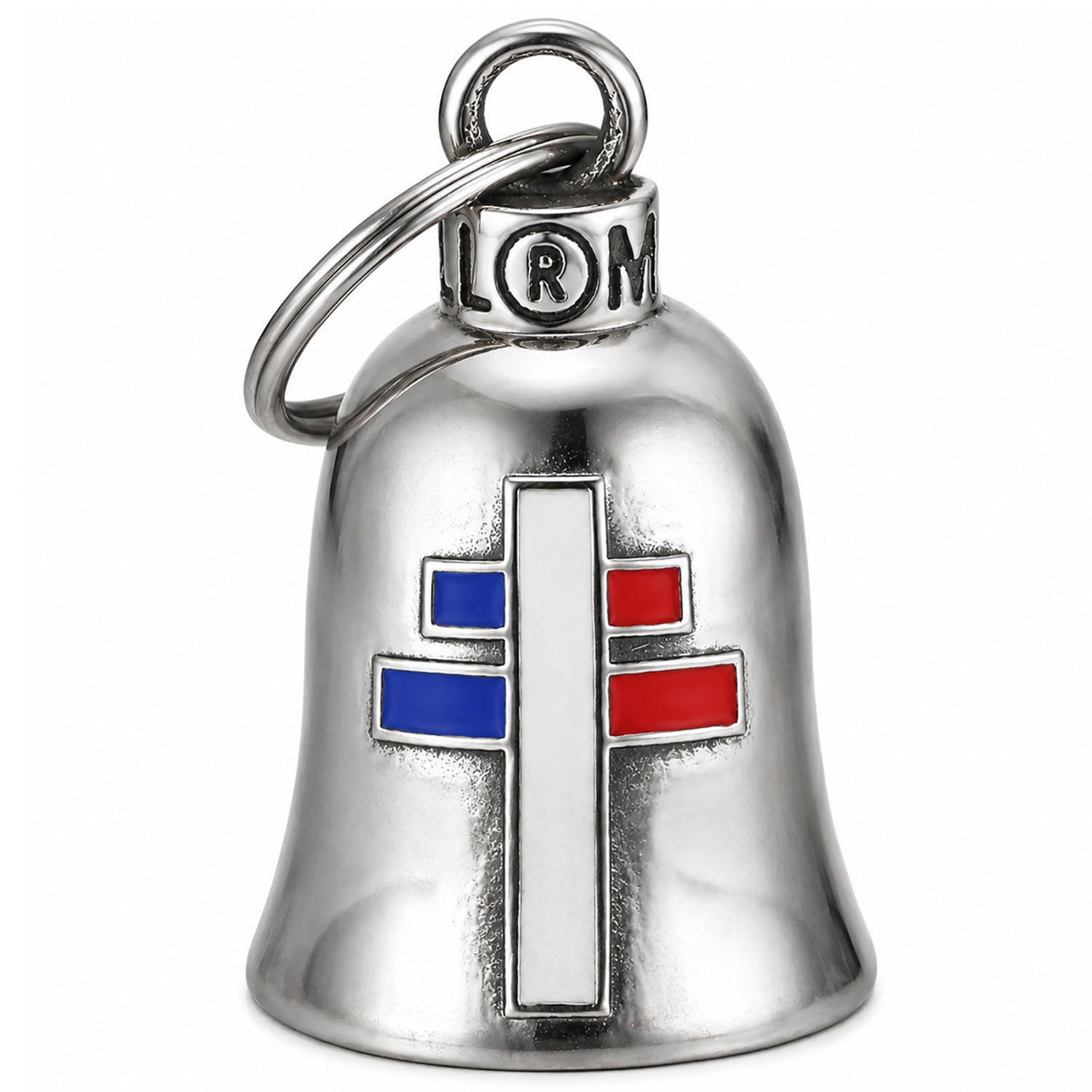 Clochette moto avec Croix de Lorraine bleu blanc rouge en acier inoxydable