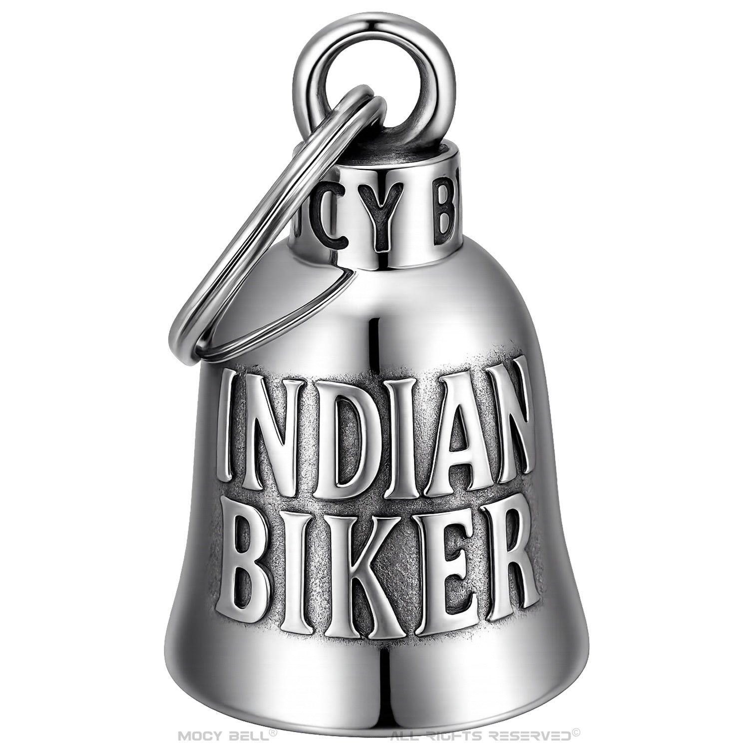 Clochette moto Indian Biker avec gravure en acier inoxydable porte-bonheur pour motard