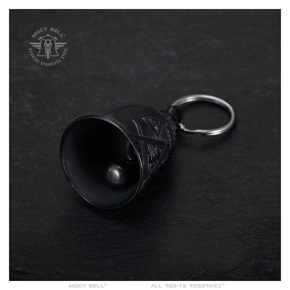 Clochette moto Mocy Bell Masonic, porte-bonheur unique pour motards, résistante aux intempéries et livrée prête à offrir dans son pochon microfibre