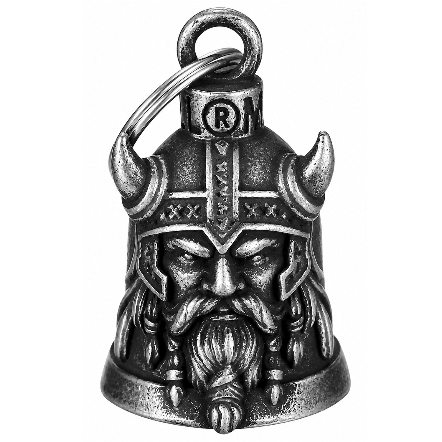 Clochette Moto Viking en acier vieilli avec casque nordique en relief