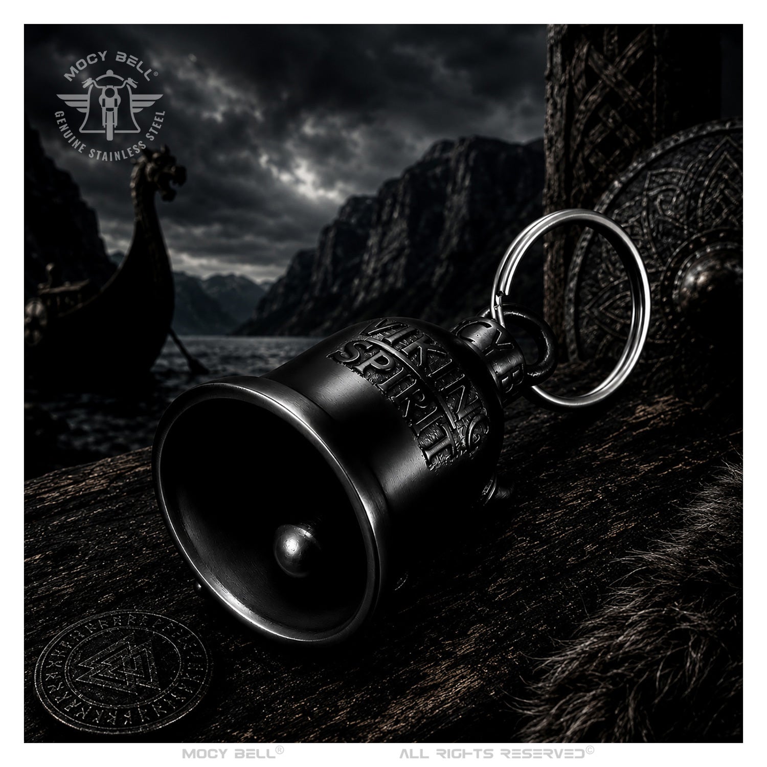 Détail de la Clochette Moto Viking Gremlin Bell noir titane en acier inoxydable
