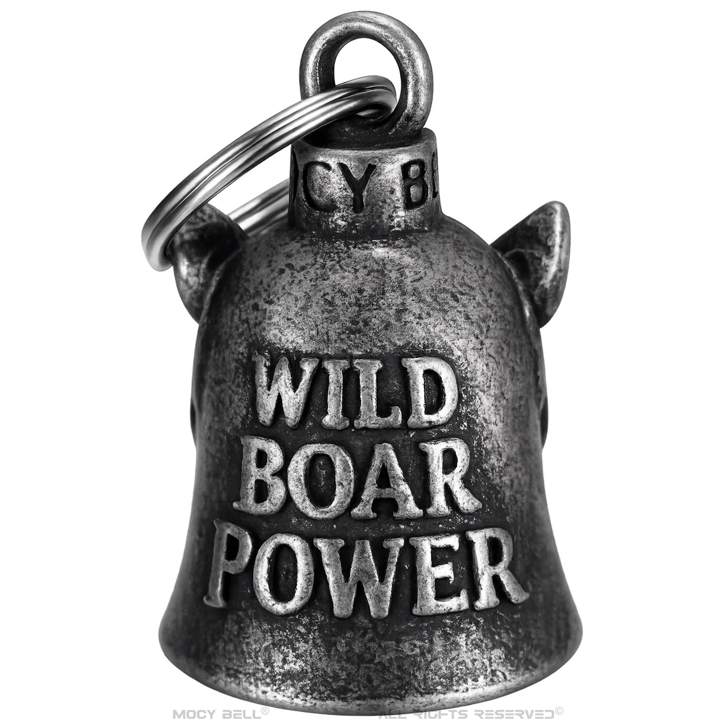 Dos de la clochette moto avec inscription WILD BOAR POWER gravée