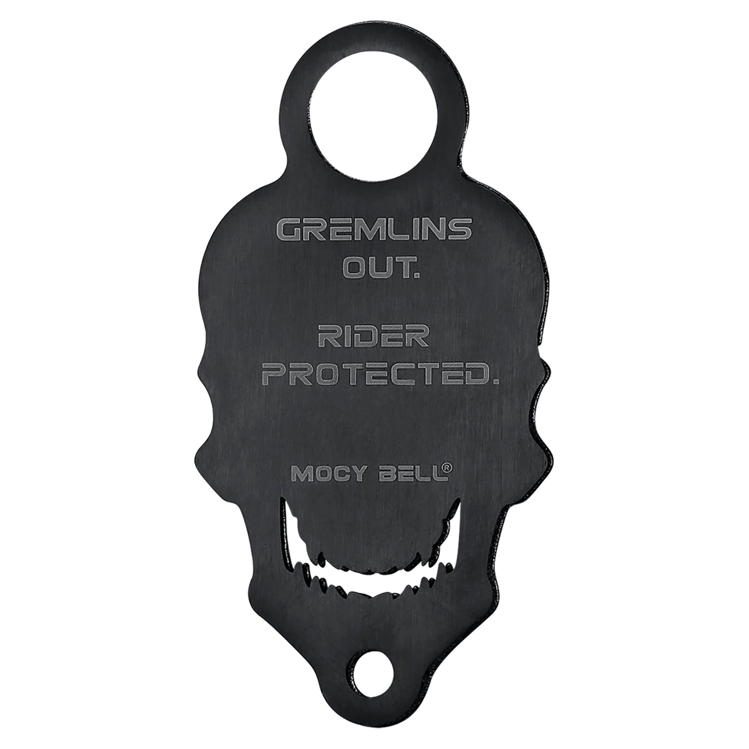 Arrière du support Skull noir mat avec texte gravé et surface mate